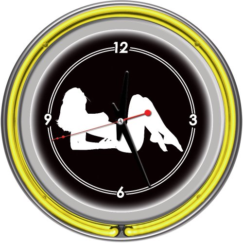 Trademark Shadow Babes - A Series - Clock with Two Neon Rings , Yellow