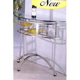 Modern Silver Finsih Metal Wine Rack Sofa Table w Glass Top by