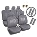 Leader Accessories Auto Cloth 17pcs Car Seat Covers Full Set Front + Rear Grey with Airbag Universal Fits Trucks SUV - FREE Steering Wheel Cover/Shoulder Pads