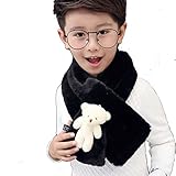 IKII 子供マフラー キッズリングマフラー 子熊柔らかいキッズ ふわふわマフラー　純色厚手 秋冬 男の子プレゼントマフラー 　女の子ネックウォーマー　男女兼用 (ブラック)