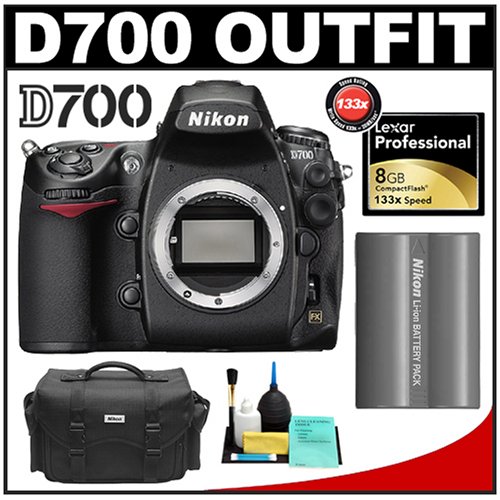 Nikon D700 Digital SLR Camera Body + Nikon EN-EL3e Rechargeable Li-ion Battery + Nikon SLR System Case + Lexar Pro 8GB CF Card + Cleaning Kit