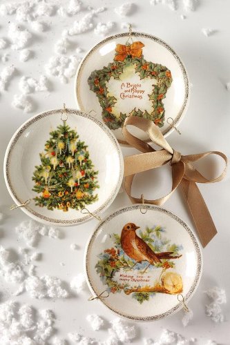 Vintage Christmas Plate Ornaments - Set Of 3, SET OF THREE, ASSORTED