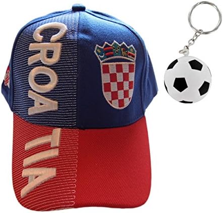 Euro Cup Soccer Fan Adjustable Hat with Soccer Ball Key Chain by World Sports Fanatics® ✮ All Countires Available ✮ One Size Fits All (Adjustable - One Size Fits Most, Croatia Blue/Red)