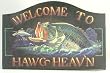 Welcome to Hawg Heavn Lunging Bass Fish Wooden Sign
