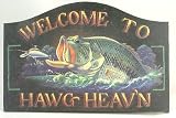 Welcome to Hawg Heavn Lunging Bass Fish Wooden Sign