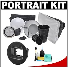Interfit Strobies STR100 Portrait Kit with Beauty Dish Reflector, Globe Diffuser, Softbox, Barn Door, Snoot, Honeycomb Grid and SGM200 Flex Mount for Canon Speedlite 430EX, 430EX II & Sony HVL-F32X + Cleaning Kit