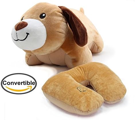 Convertible 2-in-1 Adorable Travel Companion & U-Shaped Pillow, Zip and Flip, Perfect Travel Pillow for Any Age - Converts from Neck Pillow to Stuffed Animal (Dog)