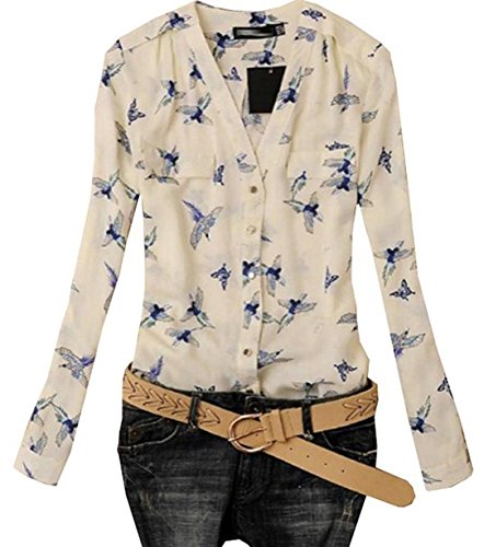 Fire Women's Long-sleeve Print Chiffon Fashion Slim Blouses