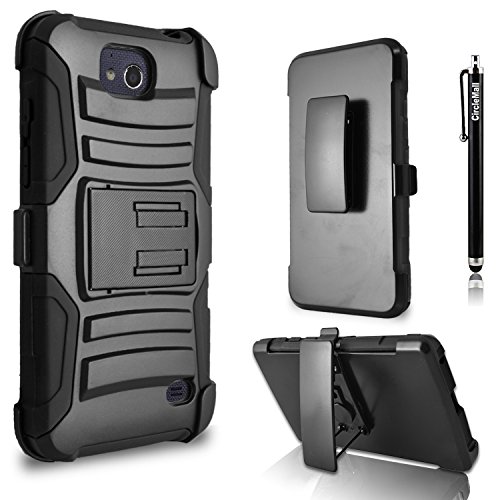 ZTE Speed (Boost Mobile) N9130 Combo Rugged Shell Cover Holster with Built-in Kickstand and Holster Locking Belt Clip Black + Circle(TM) Stylus Touch Screen Pen