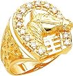 14K Gold Horse Head & Diamond Horseshoe Mens Ring Size 10