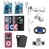 14piecesFULLACCESSORYBUNDLESETforiPodNano4thGen:iPodNano4thGenPinkLeatherCase+BLACKsiliconeskincase+BlueSiliconeskincase+SportyArmband+PinkSiliconSkincase+ClearSiliconSkincase+WirelessFMTransmitter+FoldableSpeaker+USBWallCharger+USBCARCharger+PremiumWhiteStereoHeadphone+2XScreenProtector+iPhone3Gheadphonesplitter