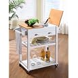 White & Natural Finish Wood Kitchen Storage Serving Cart