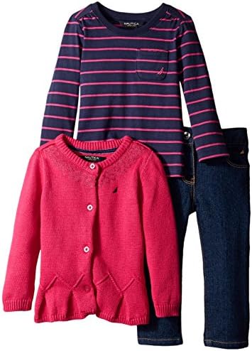 Nautica Baby Girls' Cotton Sweater with Sequin Details Yarn Dye Stripe Top