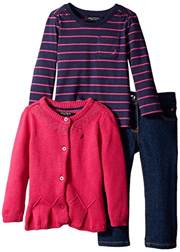 Nautica Baby Girls' Cotton Sweater with Sequin Details Yarn Dye Stripe Top