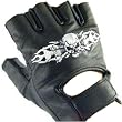 New Flames Skull Fingerless Leather Biker Chopper Gloves * Extra Extra Large