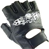 FLAMES SKULL FINGERLESS LEATHER BIKER CHOPPER GLOVES * Extra Extra Large
