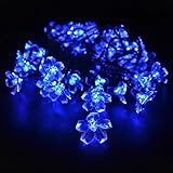 CrazyFire 50球7m LEDサクラ ソーラー クリスマスイルミネーション つらら フラワー 防滴 防雨 (桜, ブルー)