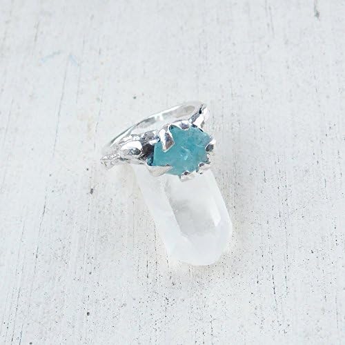 Apatite Fine Silver Ring, Rough Stone Engagement Ring, Promise Ring, Raw Stone Apatite Ring