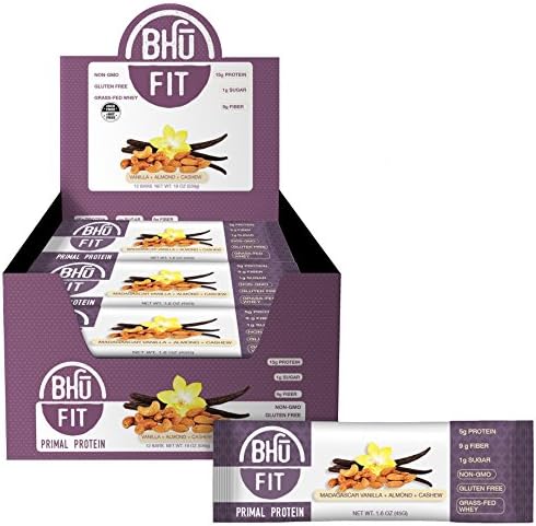 BHU Foods Fit Primal Protein Bar, Vanilla Almond Cashew, 12 Count