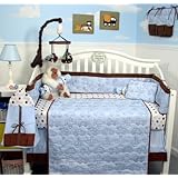 SoHo Blue Stitch Traveler Baby Infant Crib Nursery Bedding Set 10 pcs