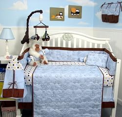 SoHo Blue Stitch Traveler Baby Infant Crib Nursery Bedding Set 10 pcs
