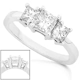 Three Stone Princess Cut Diamond Ring 3/4ctw (IJ/I1) in 14K White Gold