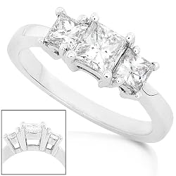 Three Stone Princess Cut Diamond Ring 1.00ctw in 14K White Gold - Size 7.5