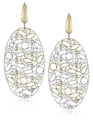 14K Italian Yellow and White Gold Oval Shape Diamond Cut Design Earrings