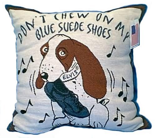 Elvis Presley Graceland Exclusive Blue Suede Shoes Decorative Tapestry Throw Hounddog Pillow - 17 X 17 Inches