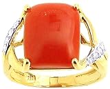 14K Yellow Gold Large Octagon Gemstone and Diamond Open Ring-Coral-full, half sizes from 5-8.5