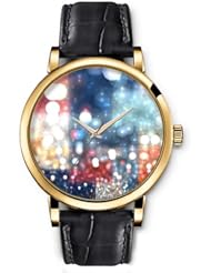 SPRAWL Aanalog Fashion Series Gold Ladies Watches of Genuine Black Leather Strap,Unique Wrist Watch for Women Girls Designed with Colorful paintings opaque