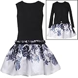 Size-3T RRE-39130F 2-Piece BLACK WHITE FLORAL PRINT PAPERBAG DROP WAIST Special Occasion Flower Girl Party Dress/Shrug Set,F739130 Rare Editions GIRLS