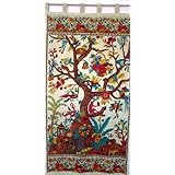 Tree of Life Tab Top Curtain-Drape-Door Panel-Cream