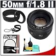 Canon EF 50mm f/1.8 II Lens + UV Filter + ES-62 Lens Hood + Accessory Kit for Canon EOS 30D, 40D, 50D, 5D Mark II, 7D, Rebel XS, XSi, XT, XTi, T1i Digital SLR Cameras
