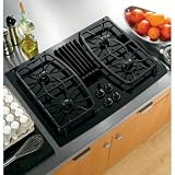 GE Profile : PGP989DNBB 30in Gas Downdraft Cooktop with 400 CFM, 4 Sealed Burners - Black
