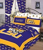 LSU Tigers Bedding Set: Reversible Comforter, Sheet Set, Shams, Curtains -10 Pc Set - Full