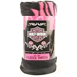 Harley Davidson Pink Roses Fleece Blanket (50 x 60)