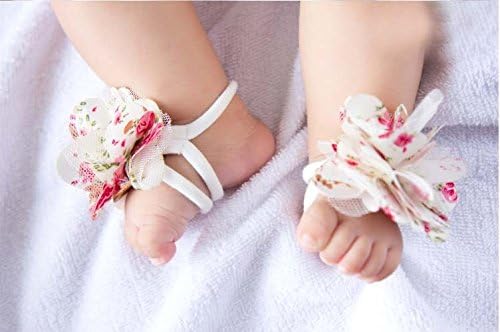 Baby Flower Beach Sandals, Baby barefoot Sandals,Kid Barefoot Sandals,Baby Baptism Accessory,Summer Sandals, Flower Sandals (White With Pink)