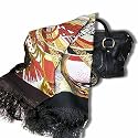 Wool shawl with fringe - brown border