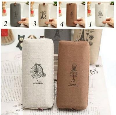 Retro Canvas Pencil Pen Case Cosmetic Makeup Coin Purse Pouch Zipper Bag - 4 Colors