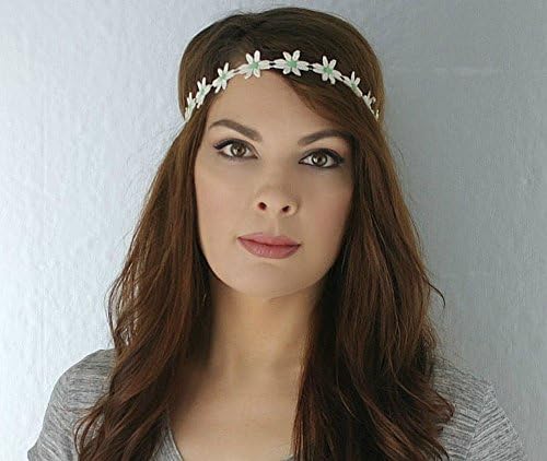 White Green Flower Floral Boho Chic Hippie Bohemian Stretchy Hairband Headband