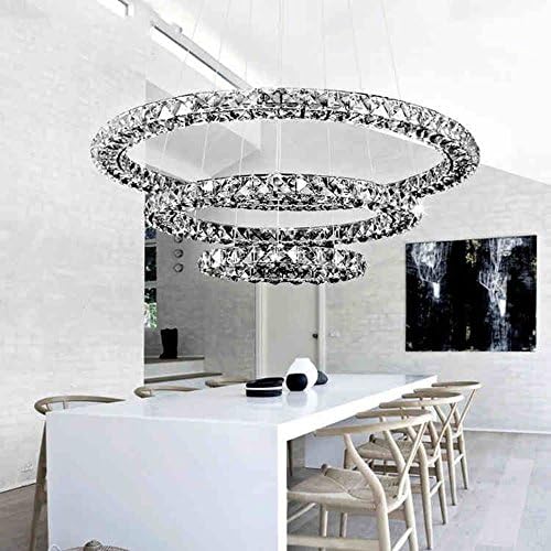 LED Crystal Chandelier Lighting Pendant Light Ceiling Lights Lamp Fixtures with 3 Rings D203040 Ac 100 to 240v LED SMD Chip Light Source Cool White Transparent K9 Crystal and Silver Stainless Steel