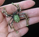 Vintage Green Crystal Spider Pin Brooch 02