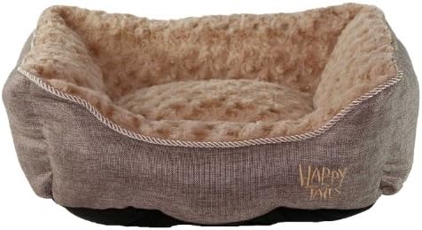 Happy Tails Faux Linen Cuddler Bed for Pets, 21 by 17-Inch, Chocolate Brown