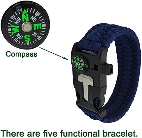 Joytek 550Ib Military Grade Survival Paracord Bracelet 9 inch with Compass, Fire Starter, Scraper, Whistle, Cord for Outdoor ,Blue color