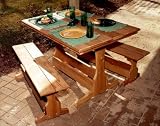 6' Stained Red Cedar Rectangular Trestle Picnic Table w/ 2 Benches with Cedar Tone Stain/Sealer