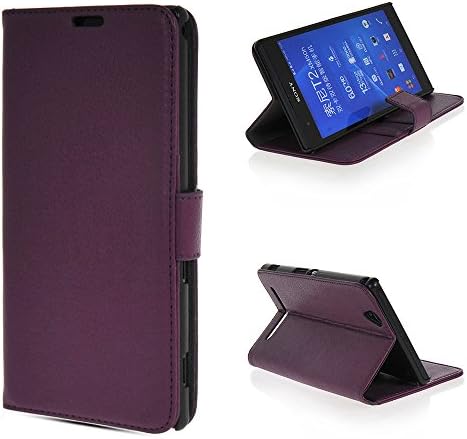 MICNOKEYA Purple Luxury Holster Leather Wallet Folio Case Flip Cover with Card Slots for Sony Xperia T2 Ultra dual XM50h