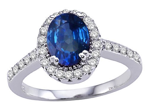 1.70 cts Genuine Sapphire and Diamond Ring - 14kt White or Yellow Gold
