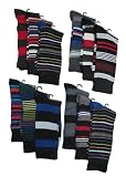 Mens Pattern, Stripe Dress Socks, 12 Pairs, Size 10-13