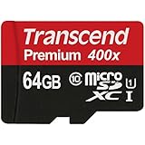 Transcend 64GB MicroSDXC Class 10 UHS-1 Memory Card with Adapter up to 60MB/s (TS64GUSDU1PE)